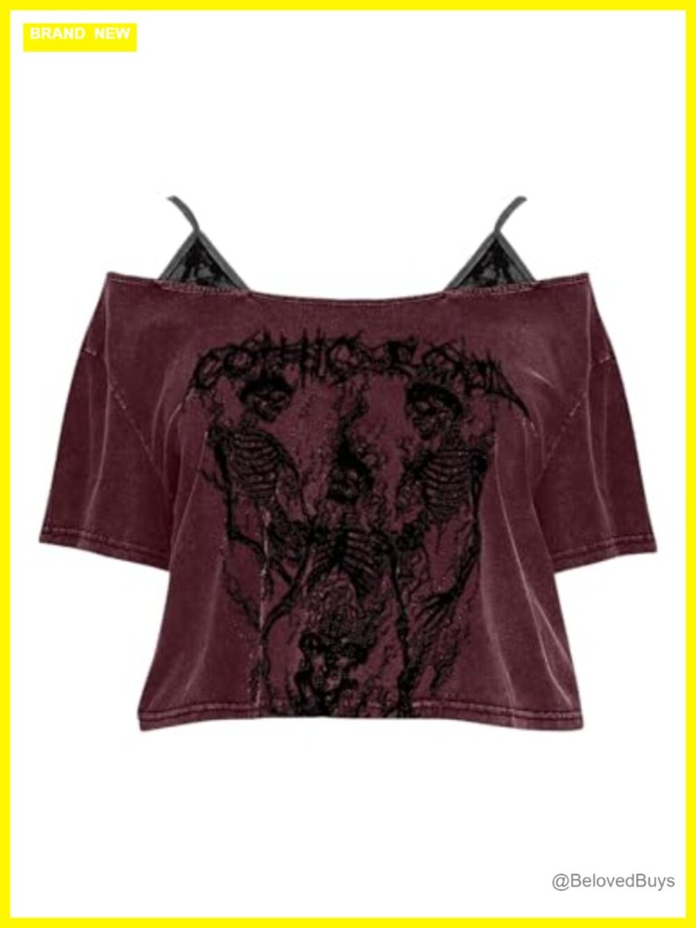 Plus Size Goth Graphic Cold Shoulder 2 in 1 Crop Top Y2K Short Sleeve Tee